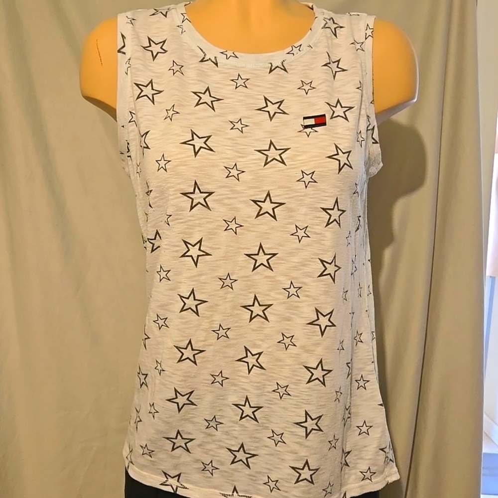 Tommy Hilfiger White and Navy Star Tank Top.